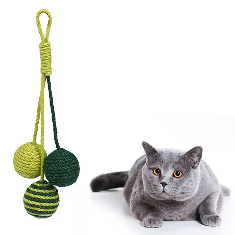 

Cat Toy Interactive Sisal Bite Proof Kitten Playing Ball Kitten Catnip Toy Cats Hanging Chewing Ball Toys Pet Supplies