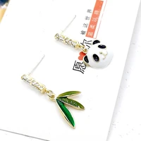 new jewelry new trendy fashion asymmetrical red panda temperament sweet asymmetrical bamboo leaf earrings silver needle