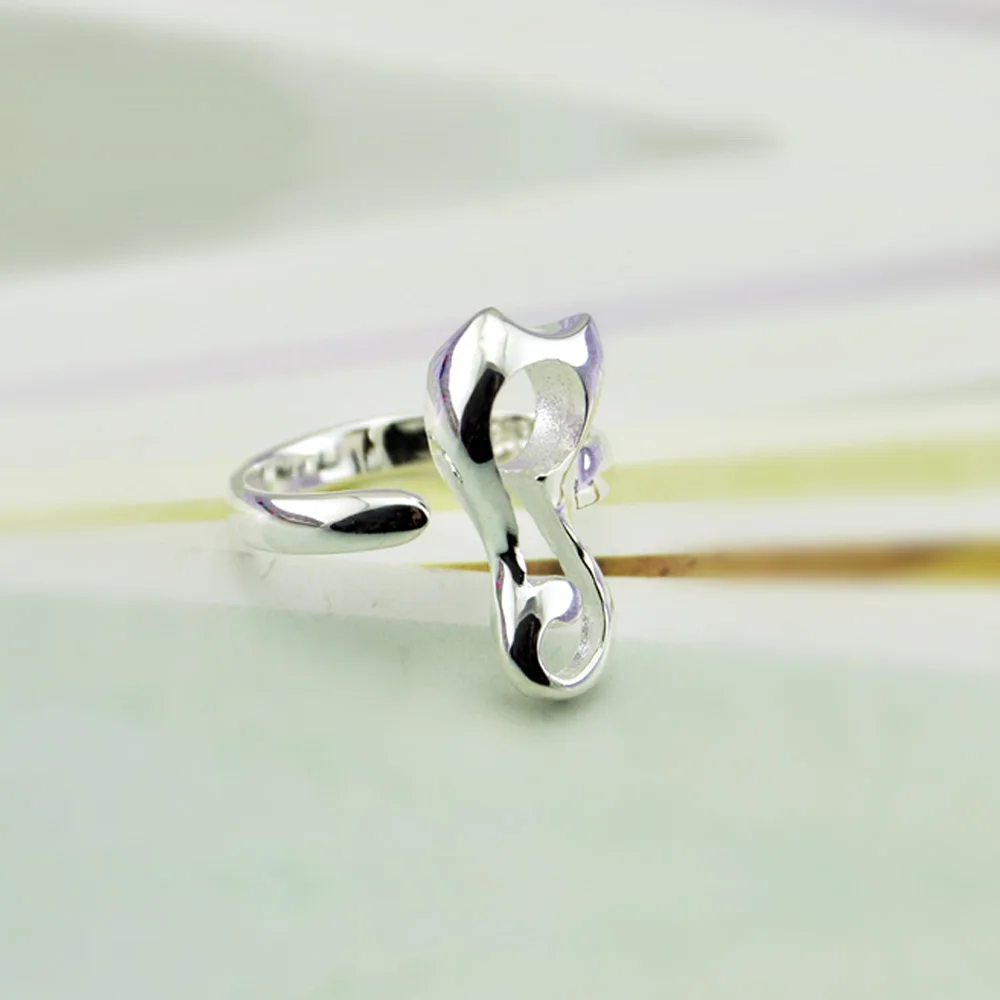 Серебряное кольцо минимализм женское 925 пробы с котом милое серебряное ювелирное