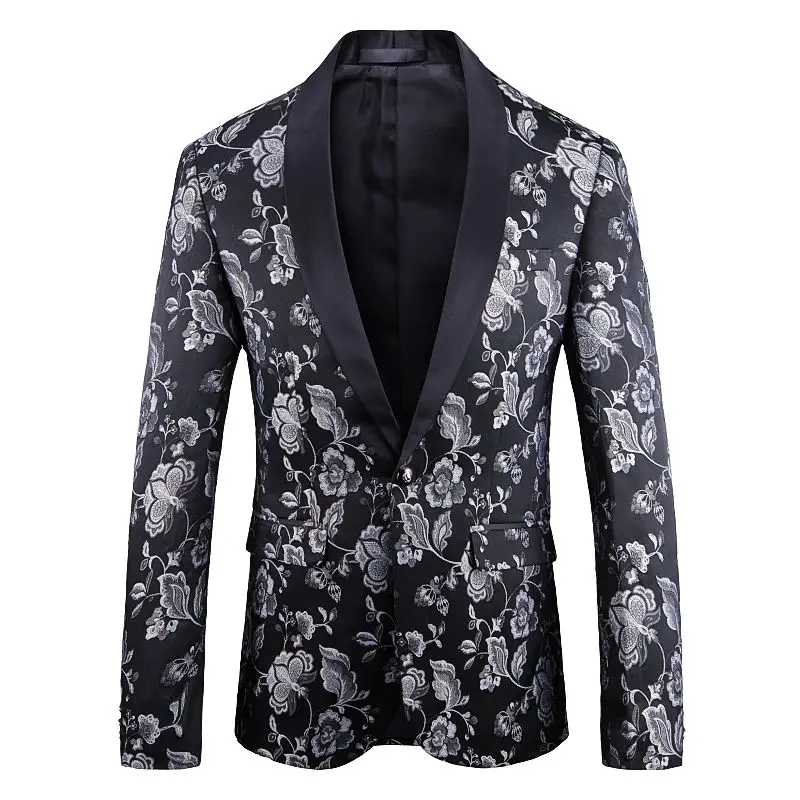 

Floral Blazer Men Party Stage Singer Costume Homme Blazers Para Hombre 2021 Spring Groom Wedding Blazer Jacket Jacquard Bronzing