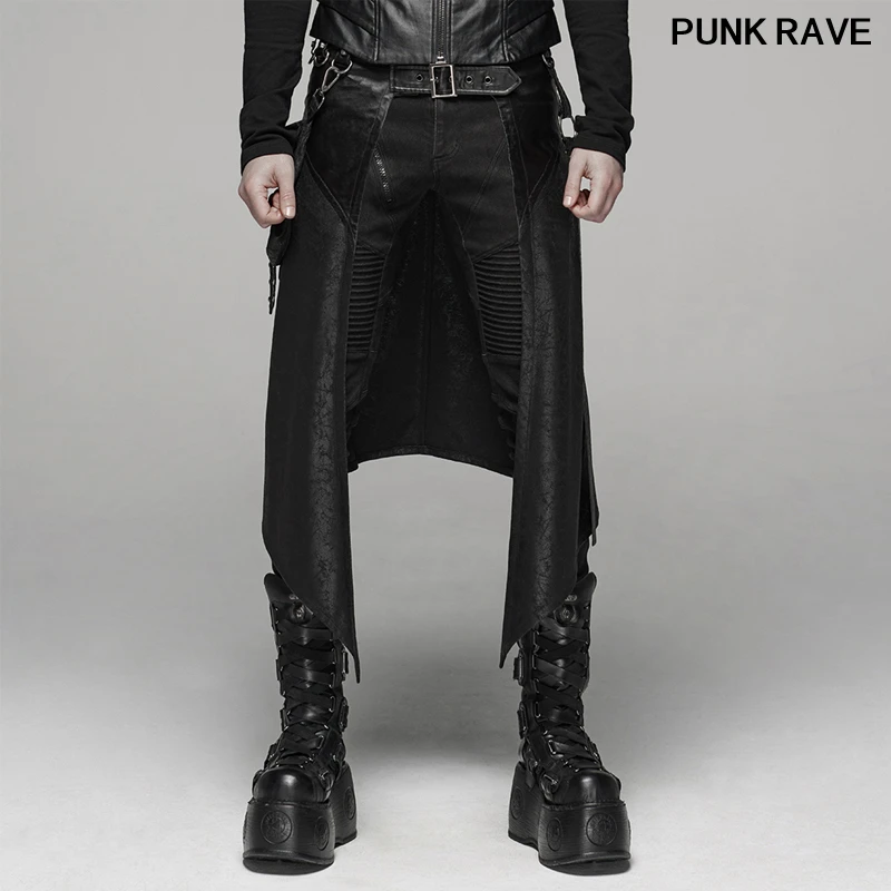 

Punk Cracked Nail Removable Pocket Personality long Skirt pants Classic Dark Men Half Skirts trousers PUNK RAVE WQ-436BQM