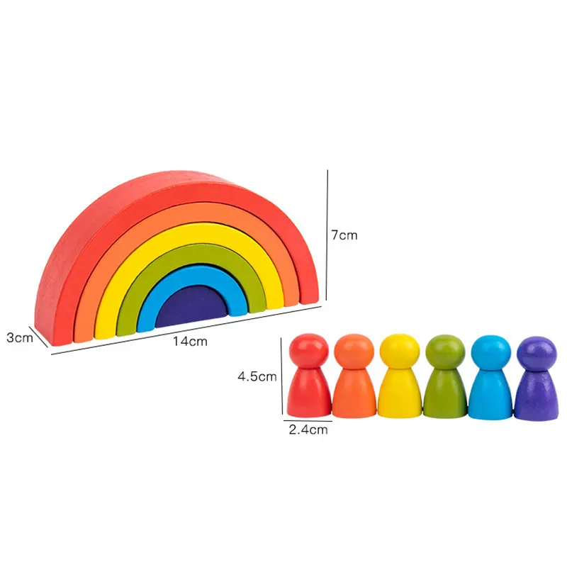 

New Children Wooden Fun Rainbow Building Block Toy Creative Wood Baby Rainbow Stacker Balance Blocks Educational Toys