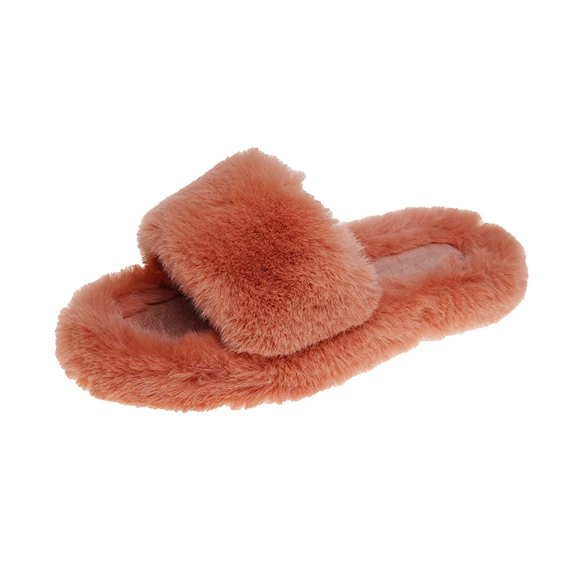 

Faux Fur Home Slippers Fluffy Women Slides Comfort Furry Flat Sandals Female Cute Slippers Shoes For Woman Indoor Flip Flops