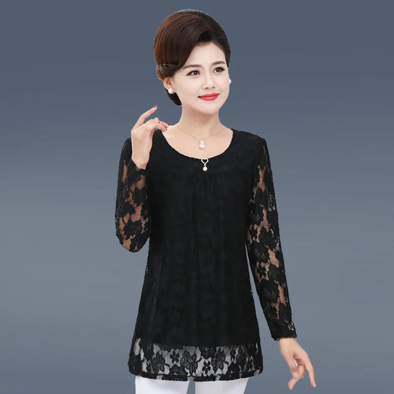 2020 размера плюс одежда с длинным рукавом кружевным узором Для женщин футболка