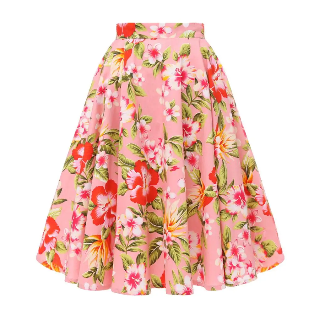 

Summer Swing Floral Print Women Skirt SP0677 100% Cotton Vintage Swing Inspired Pink skirts womens 2022