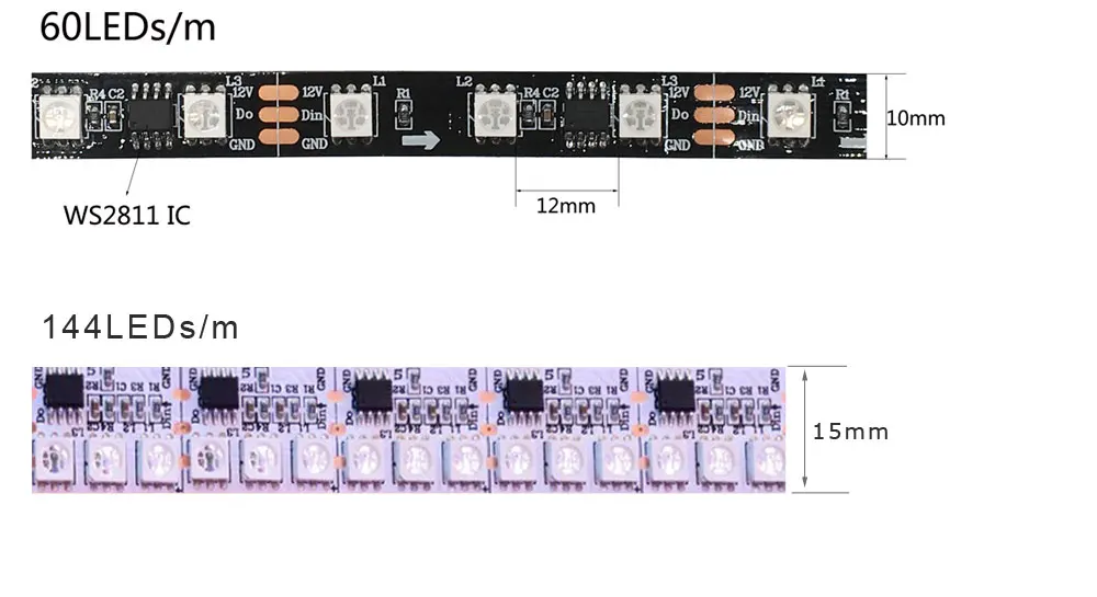 Высокий светильник светодиодный DC12V WS2811 цветных(RGB) светодиодных лент светильник адресуемый 30/48/60 светодиодов/m Led Пиксели внешний 1 IC Управление 3 светодиода