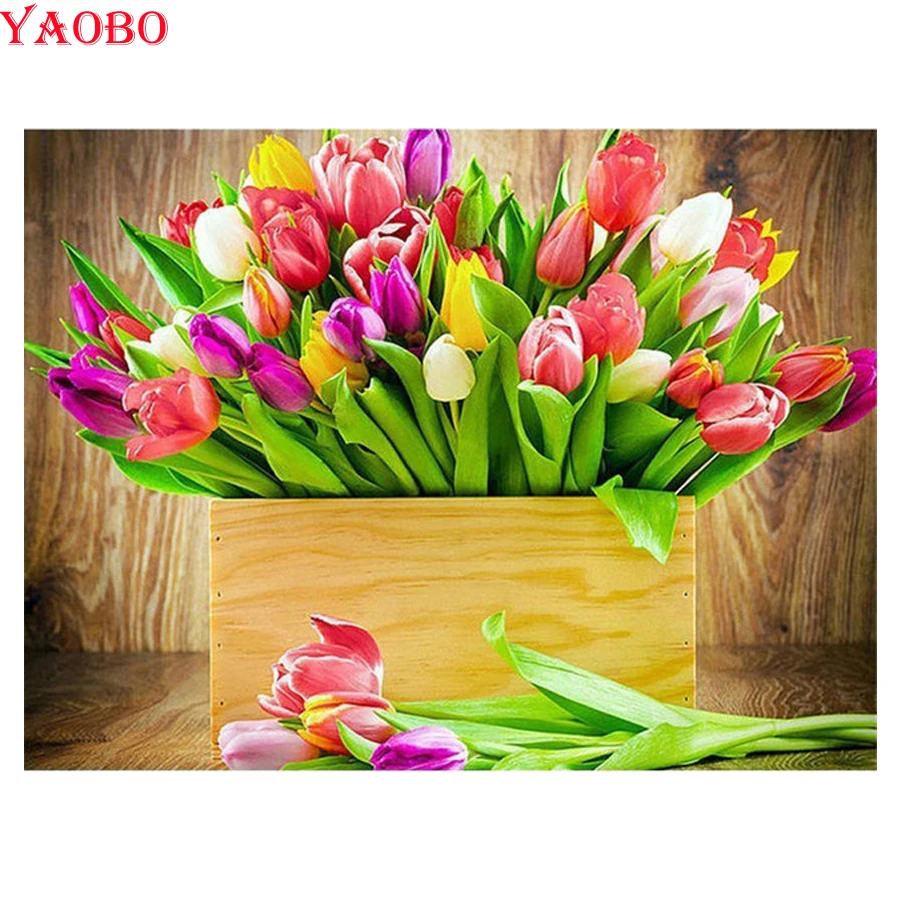 Алмазная 5d картина с квадратными/круглыми стразами вышивка цветком тюльпана