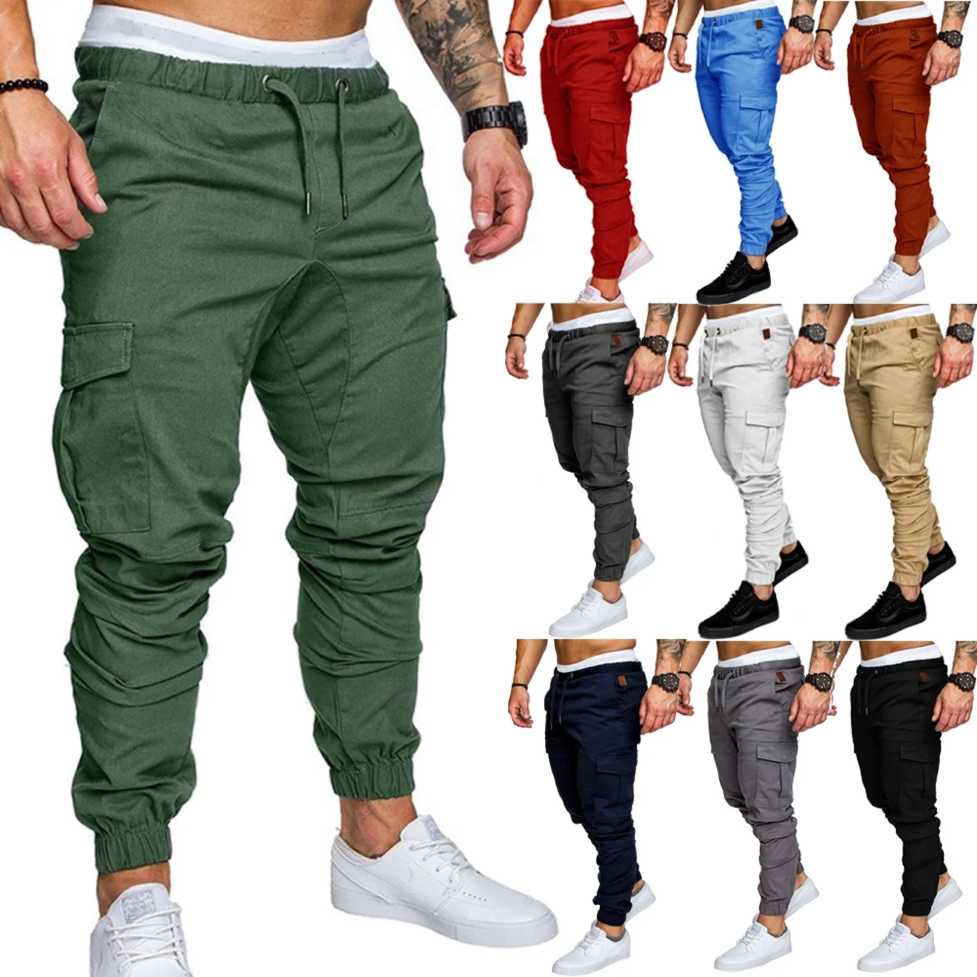 

New Global Men's Casual Tethered Elastic Sports Baggy Pants Trousers Sports Outdoor Jogging Equipment 10 Colors M-XXXXL