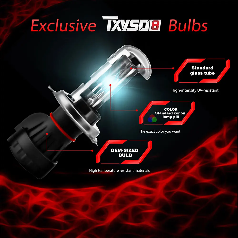 Ксеноновые лампы TXVSO8 12 В H4 55 Вт Auto 9003/HB2 автомобильные HID фары 3000K 4300K 5000K 6000K 8000K 10000K