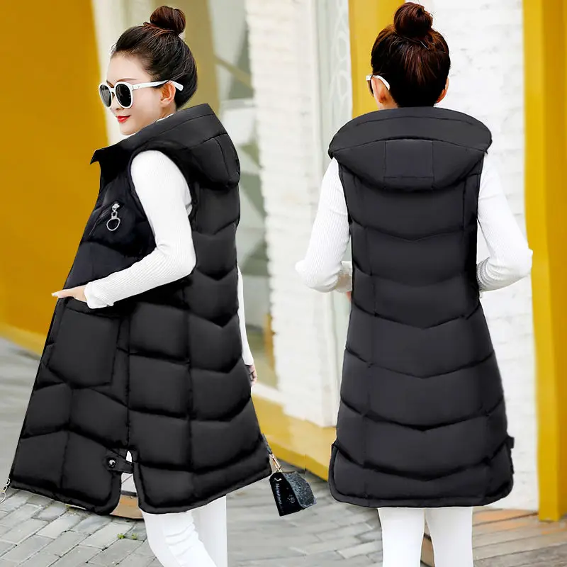 

Plus Size 3XL 2020 Autumn Winter Sleeveless Jacket Vest Women Down Cotton Waistcoat Female Long Coat chaquetas mujeres trendy