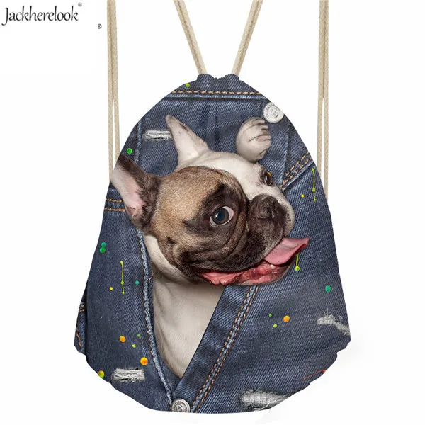 Jackherelook Милая мужская сумка для щенков и кошек с принтом на шнурке из джинсовой ткани мопс, собака, животные Sotrage Рюкзак Мужские повседневные дорожные сумки - Цвет: CC3324Z3
