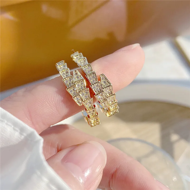 

Simple Fashion Luxury 14K Real Gold Snake Design Stud Earrings for Women Cubic Zircon ZC Parties Jewelry