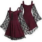 Женские винтажные трапециевидные платья с кружевом Goth Dark, готические Лоскутные Платья с расклешенным рукавом, облегающие бандажные костюмы в стиле панк для Хэллоуина