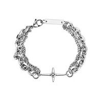 vintage silver color stainless steel cross charm bracelet for women fashion multi layer metal chain bracelets jewelry wholesale