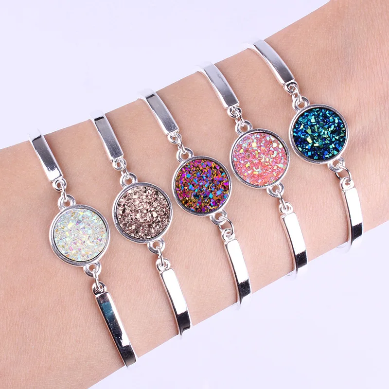 

Crystal Resin Round Charm Bracelets&Bangles Silver Color Bracelets For Women Jewellery Feminina Bracelet