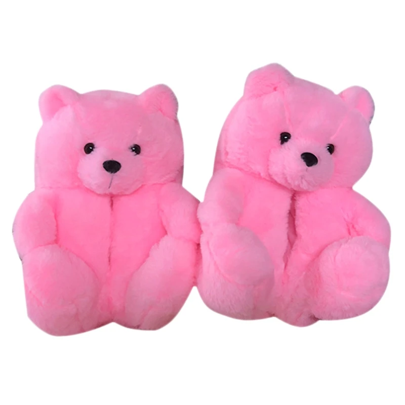 

Female teddy bear cartoon plush slippers cute bear home slipper furry faux fur slides woman furry flip flop shoes