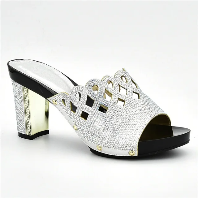 Sliver shoes only Модный итальянский комплект из туфель и сумочки, вечерние женские комплекты из туфель и сумочки в нигерийском стиле, украшенные стразами - Цвет: Sliver shoes only