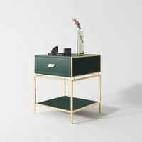 simple light luxury leather bedside table with stainless steel titanium plated bedside table and sofa side cabinets