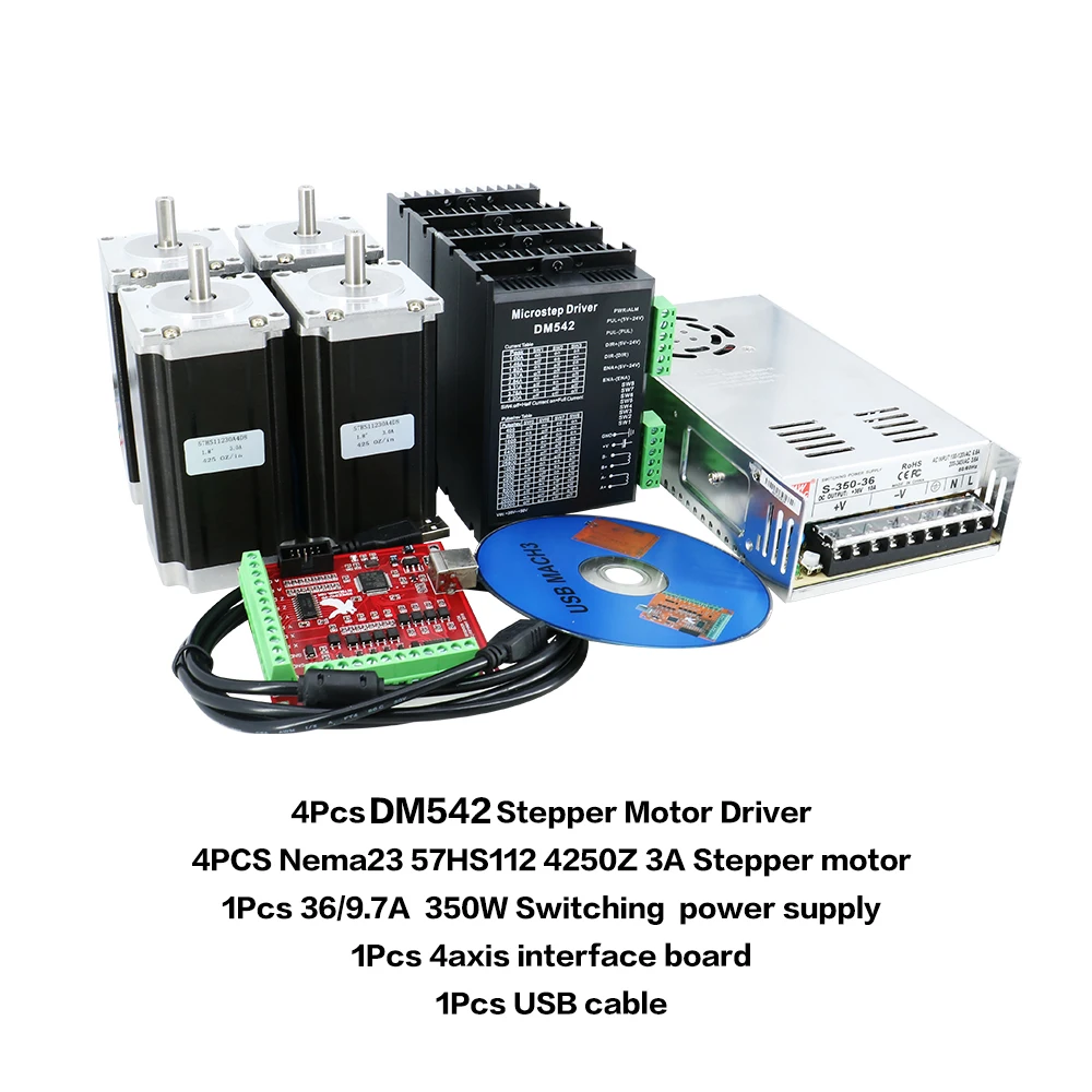 CNC маршрутизатор электронный комплект 4 шт. DM542 Драйвер + NEMA23 425ozin DC мотор 350W36V