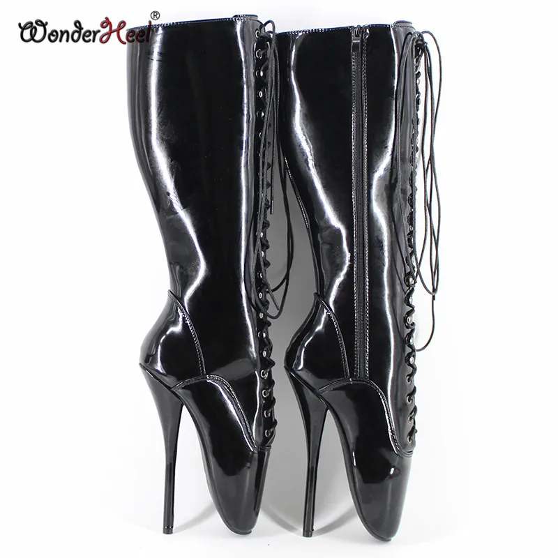 Wonderheel новые балетки на очень высоком каблуке 18 см черные лакированные женские