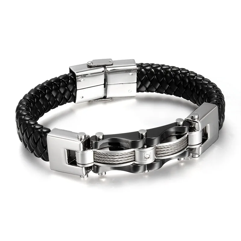 Men PU Wedding Exquisite Leather Boys Beautiful New Arrival Stainless Steel Hot Sale Bracelet Black Weave Punk | Украшения и