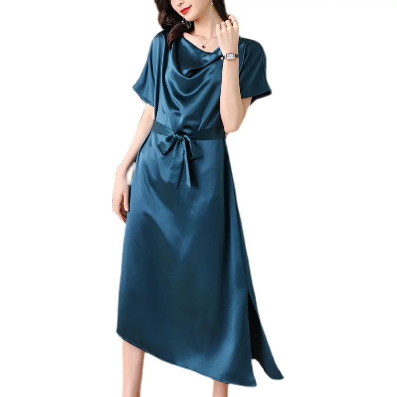

COIGARSAM 3XL Plus Size Women dress New Summer Dresses Peacock Blue 7963