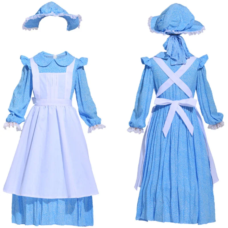 

Girl Little House On The Prairie Costume Carnival Halloween Early American Pioneer Girl Cosplay Fancy Party Dress