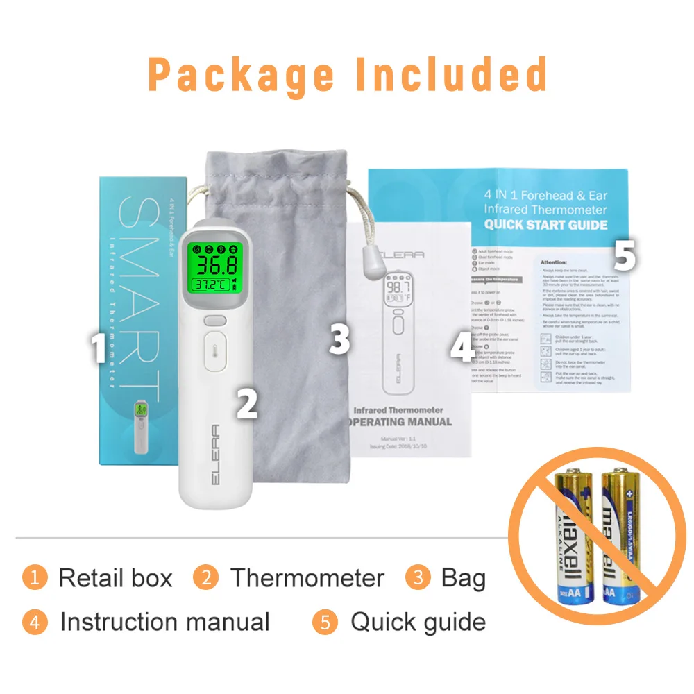 

ELERA Digital Thermometer Forehead Ear Non-Contact Body Termometro Infrared LCD Adult Body Fever IR Children Thermometer