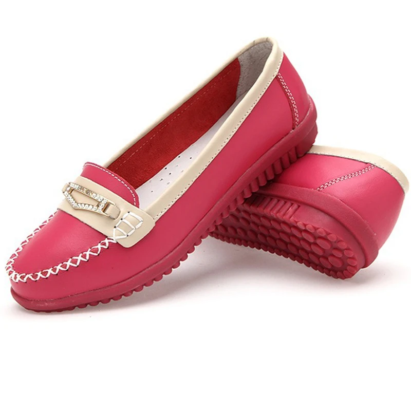 

Ladies Casual Flat Shoes Rhinestone Luxury Loafers Women Genuine Leather Flat Shoes 2021 New Spring Autumn Shoes