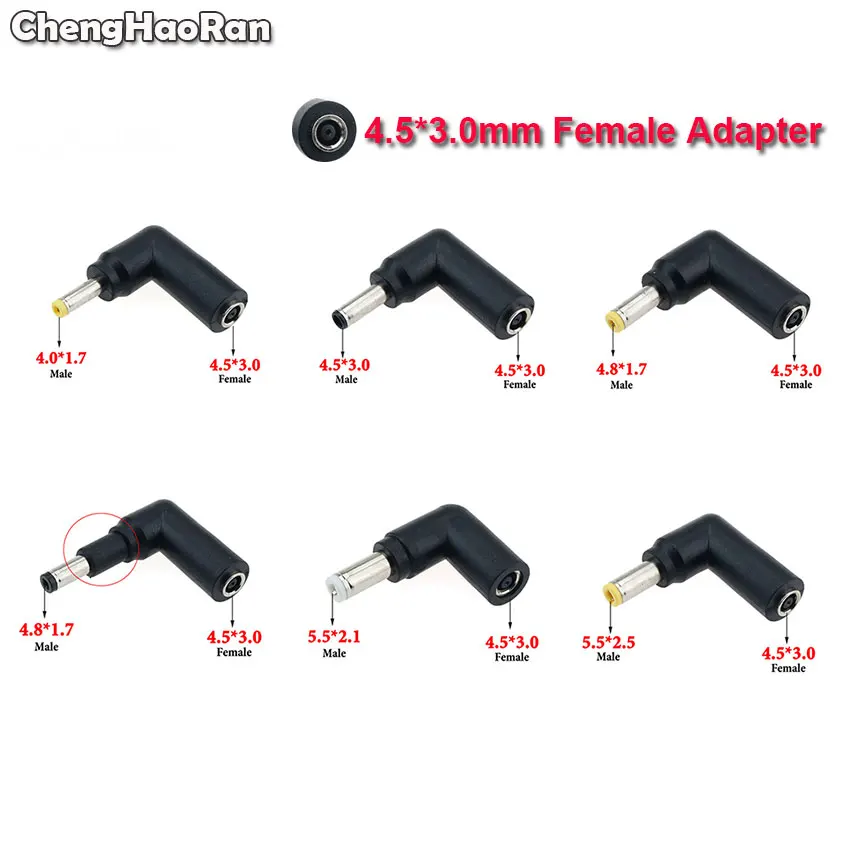 

4.5x3.0mm Female to 4.0*1.7 4.5*3.0 4.8*1.7 5.5*2.1 5.5*2.5mm Male Plug 90 Degree DC Power Connector Converter Adapter Laptop