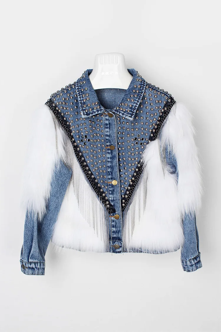 Женская короткая куртка из джинсовой ткани теплая Толстая с бахромой