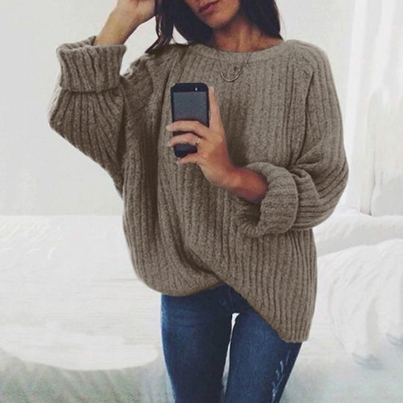 Women's Sweater Pull Femme Winter Tops For Ladies Casual Solid Color O-Neck Sweaters Pullover Jumper Black Clothing Autumn 2019 | Женская