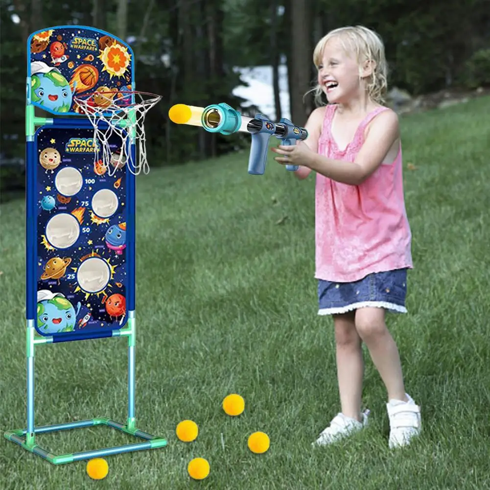 Игра "Стрельба по мишеням" 3-в-1 с пневматическими ружьями на пенных шариках, баскетбольными мячами 10 EVA и 3 кулачками для метания.
