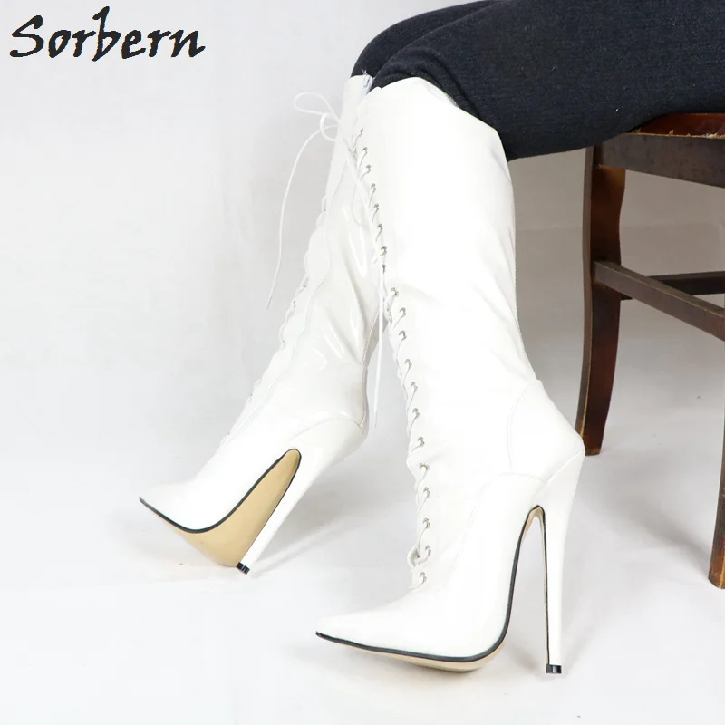 Sorbern Очаровательные женские сапоги высотой до колена размера плюс на шнуровке