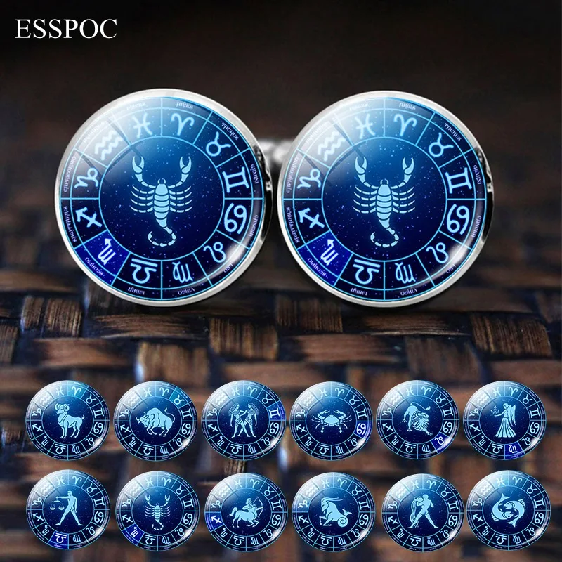 

12 Constellation Wedding Cufflinks for Men Alloy Suit Cuff Links Buttons Best Man Cufflinks Set Men Zodiac Jewelry