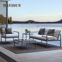 2022 new modern outdoor sofa combination for patio courtyard waterproof fabric leisure solid wood coffee table outdoor furniture