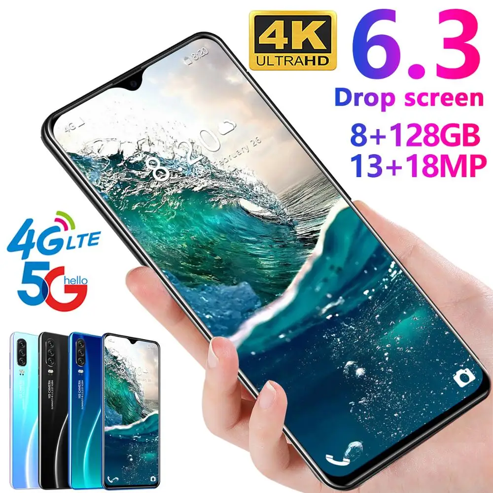 Новинка P38 Pro 6 3 Смартфон Snapdragon 855 10 ядер 8 ГБ ОЗУ 128 Гб ПЗУ NFC LED 4 камеры 4500 мАч