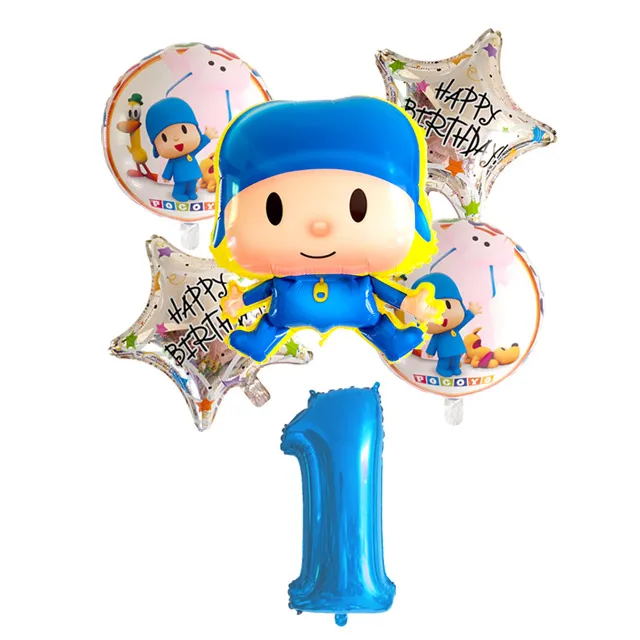 6 шт./партия Pocoyo номер фольги Воздушные шары набор детский душ День Рождения Вечеринка крестины Декор поставки детские игрушечные фигурки из мультфильма globos