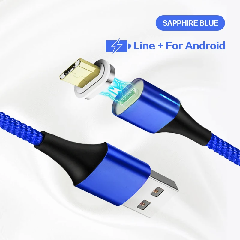 Blue For Micro Магнитный кабель 3A для быстрой зарядки, кабель Micro USB type C для Android iPhone X XS MAX XR, магнитный usb-кабель для зарядки, нейлоновый шнур для передачи данных - Цвет: Blue For Micro