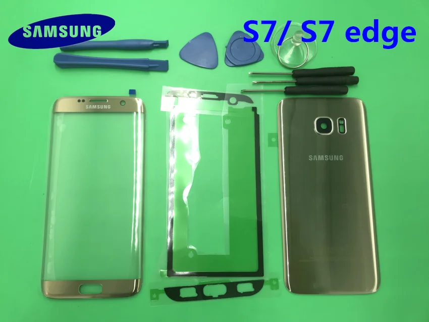 Передний экран стекло объектив samsung Galaxy S7/S7 Edge G930F G935F Задняя крышка батареи задняя дверь корпус с клеем