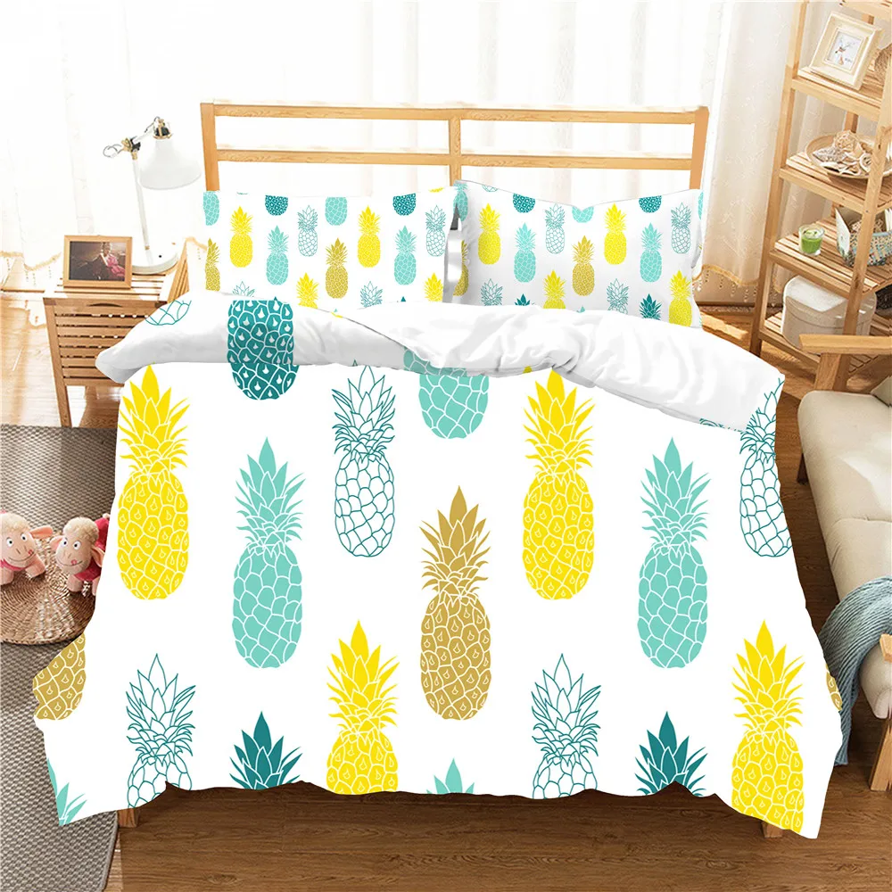 

Двойной яркий домашний текстиль с мультяшным рисунком ананаса 3D постельное белье для спальни с наволочкой для девочки