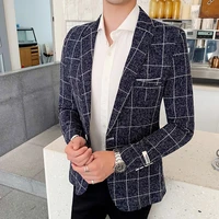autumn brand mens plaid blazer formal business mens suit jacket high quality korean fashion slim fit dress blazer coat male