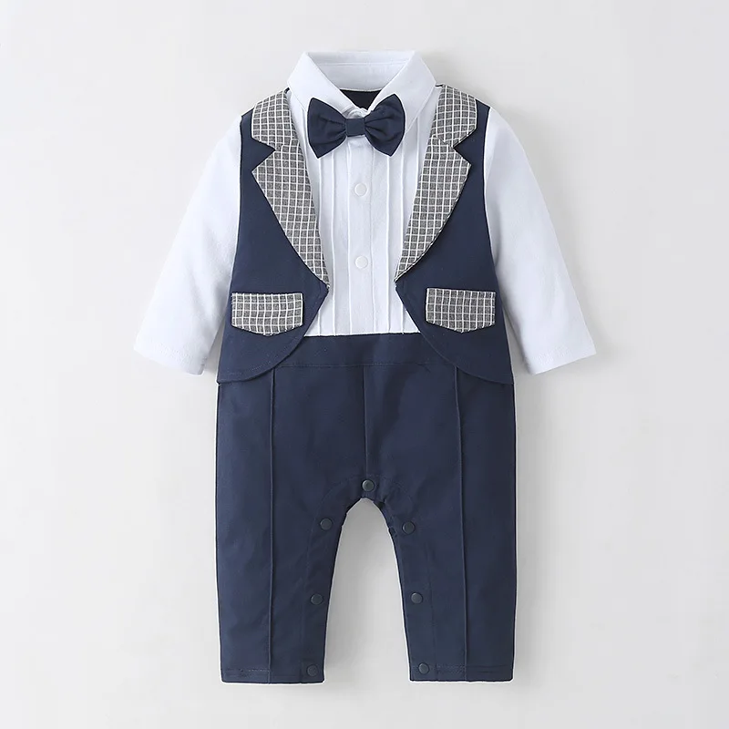 Baby Boys Gentleman Formal Romper Toddler Children Long Sleeve Tuxedo Dress Kids Wedding Party Costume |
