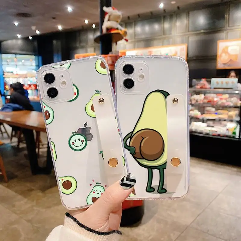 

Avocado cute cartoon Phone Case Wrist Strap For iPhone 7 8 11 12 X XS XR MINI Pro Max Plus Hand Band Transparent Clear coque