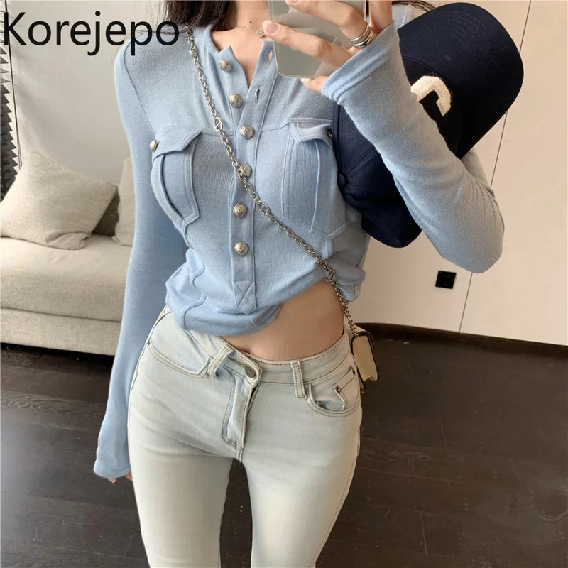

Korejepo Sweet Spice Girl Top Women's Autumn and Winter 2021 New Korean Chic Fashion Sexy Chic T-shirt Irregular Bottoming Tops