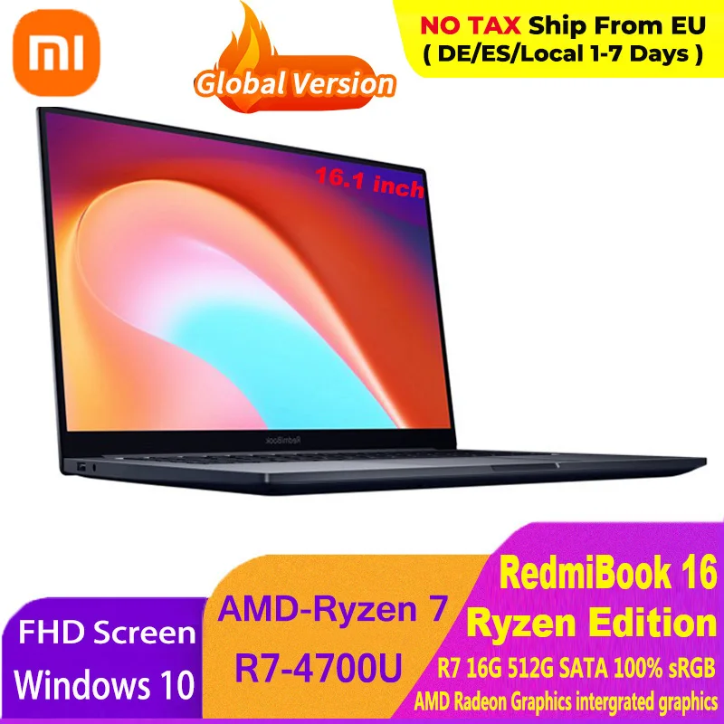 Ноутбук Xiaomi RedmiBook 16 Ryzen Edition AMD R7-4700U Гб DDR4 512 SSD Windows 10 FHD экран 1 дюйма | Компьютеры и