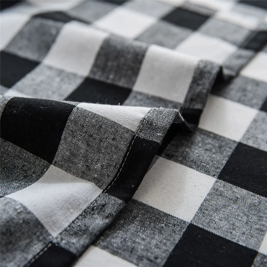 Рождественская белая черная клетчатая скатерть из хлопка и льна прямоугольная