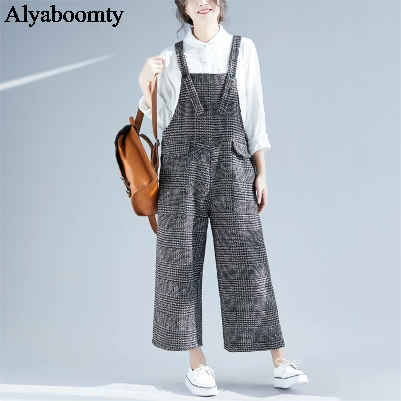 Японский Мори девушка осень зима женские комбинезоны подтяжки плед l Свободные