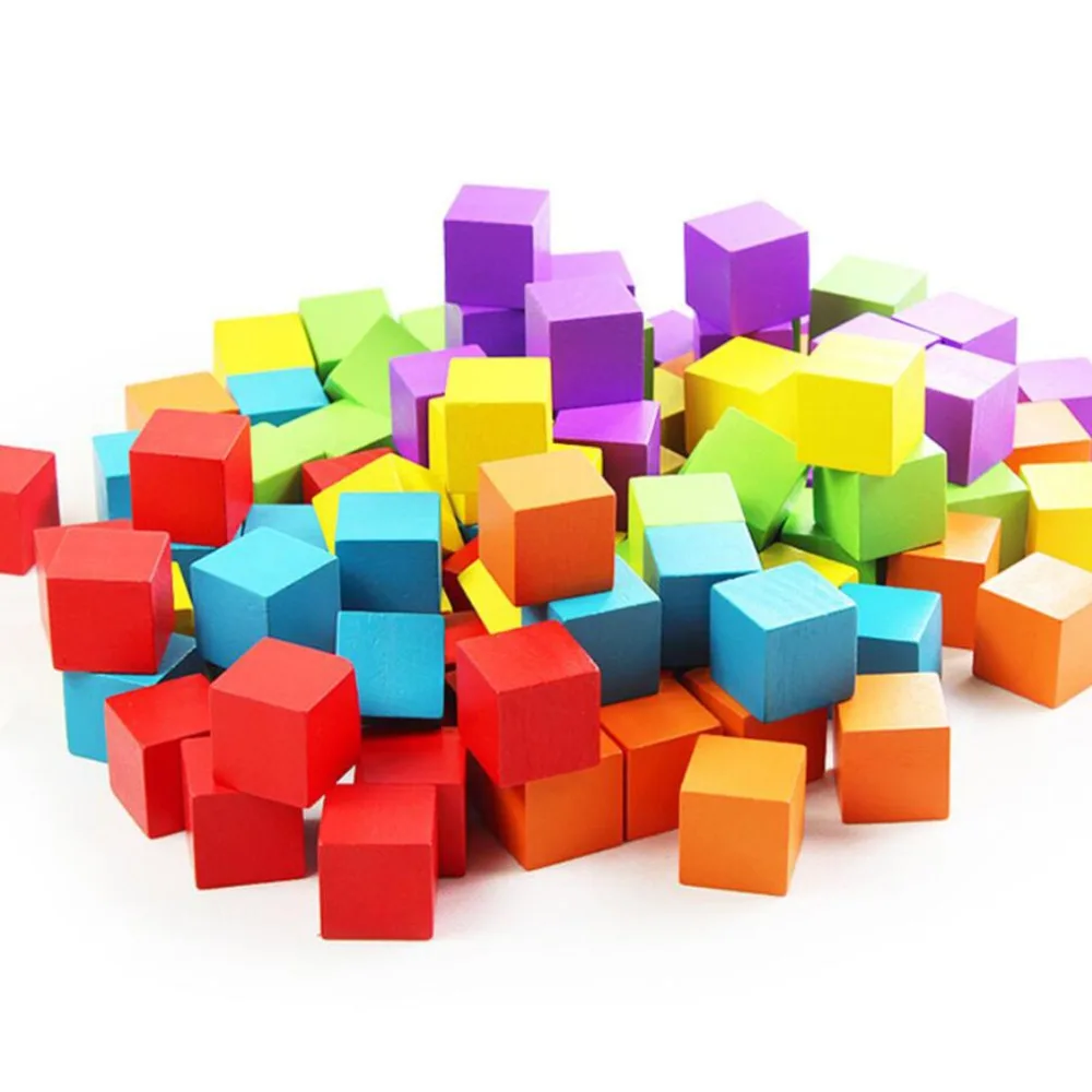 100 PCS/Set Wooden Cubic Brick Game 2.5Cm Cubes DIY Color Blocks Set Toys Learning &amp Education Toy for Baby Children | Игрушки и