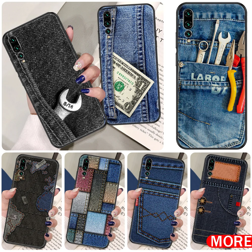 Джинсовый чехол для телефона с принтом Huawei P Mate P10 P20 P30 P40 10 20 Smart Z Pro Lite черный